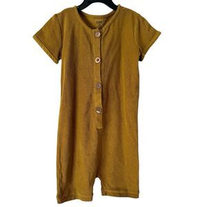 NWT Kidwild Curry Yellow Button Front Rustic Short Sleeve Romper Toddler Sz 4-5